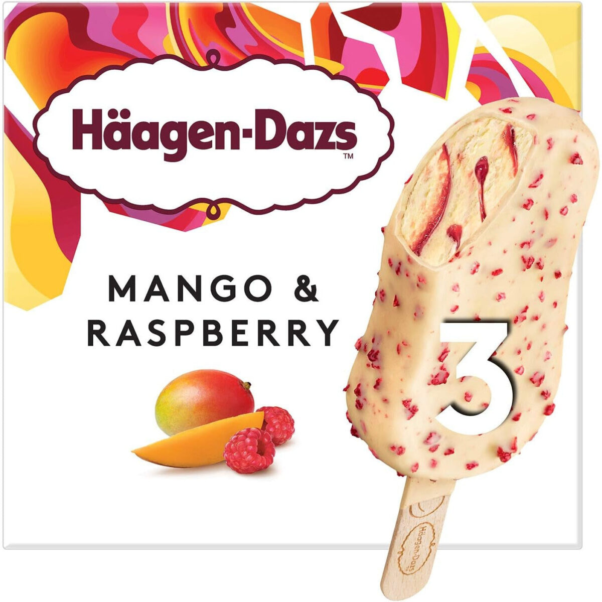 Häagen-Dazs Ice Cream, Mango and Raspberry Bars, 3 X 80Ml (Frozen)