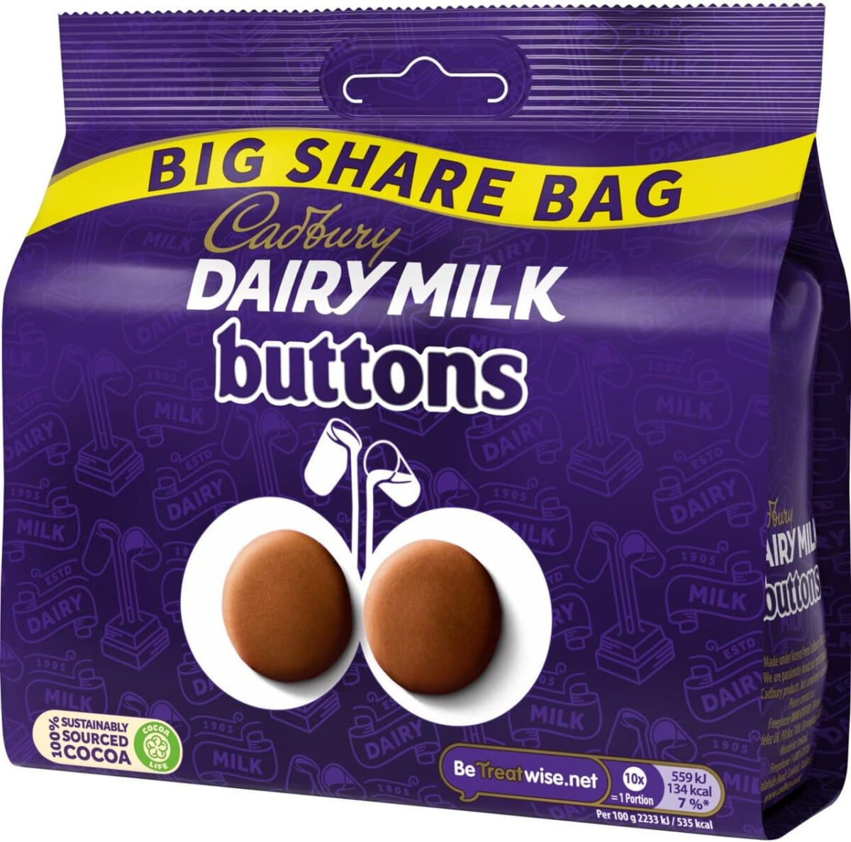 Cadbury Dairy Milk Giant Buttons Chocolate Bag, 184.8G