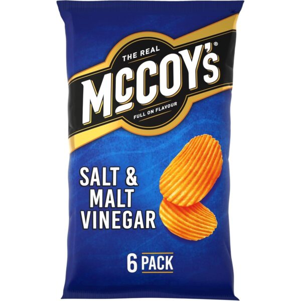 Mccoy'S SALT & MALT VINEGAR Multipack Crisps 6 Pack Bag - Fully Loaded with Flavour, Iconic Ridged Crisp, Unmistakable Crunch