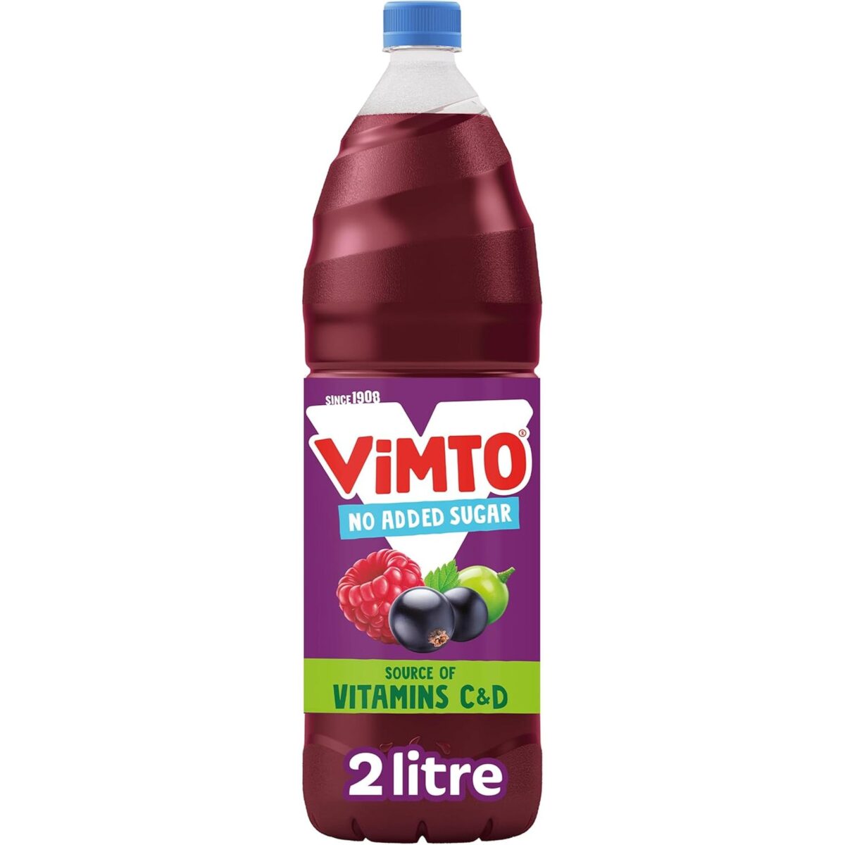 Vimto Original Real Fruit Squash No Added Sugar - Low Calorie Mixed Fruit Juice Squash, Blackcurrant, Grape & Raspberry, 2L Bottle