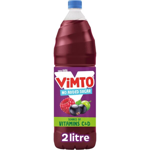 Vimto Original Real Fruit Squash No Added Sugar - Low Calorie Mixed Fruit Juice Squash, Blackcurrant, Grape & Raspberry, 2L Bottle