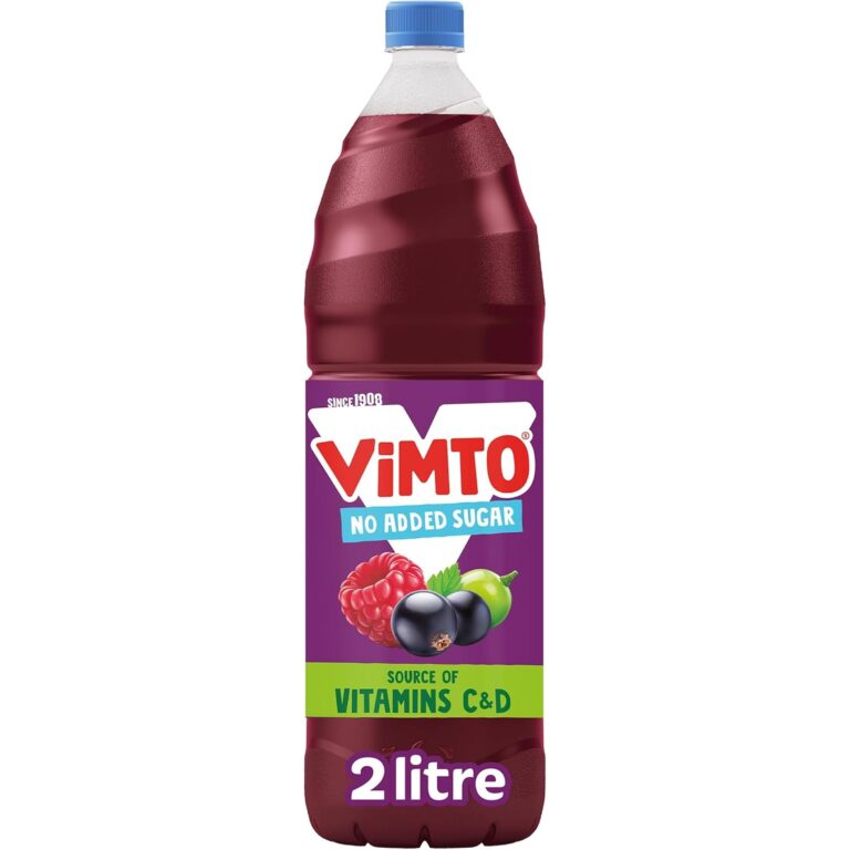 Vimto Original Real Fruit Squash No Added Sugar - Low Calorie Mixed Fruit Juice Squash, Blackcurrant, Grape & Raspberry, 2L Bottle