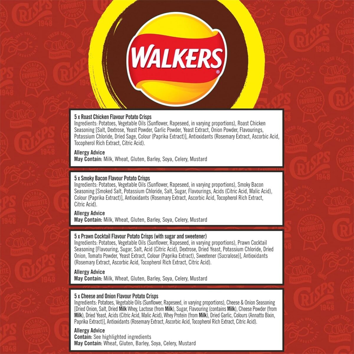 Walkers Meaty Variety Multipack Crisps Box 20X25 G (Packaging May Vary)