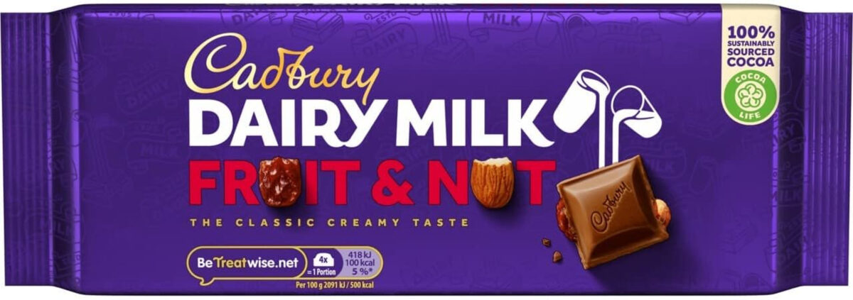 Cadbury Dairy Milk Fruit and Nut Bar, 180 G