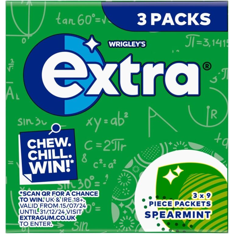 Extra Chewing Gum, Sugar Free, Spearmint Flavour, Pack of 3 X 9 Pieces (Packing May Vary)
