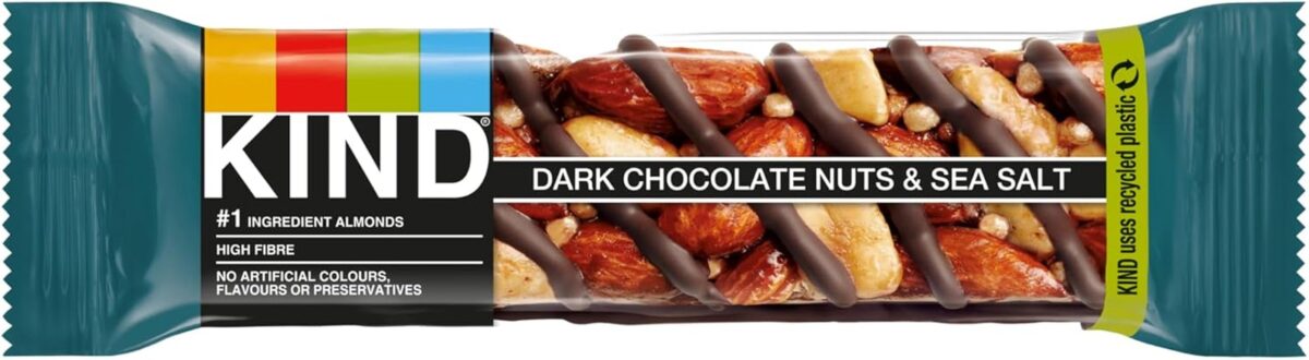 KIND Bars, Gluten Free Snack Bars, Dark Chocolate Nuts & Sea Salt, High Fibre, Healthy Snack, No Artificial Colours, Flavours or Preservatives, Multipack 12 X 40G