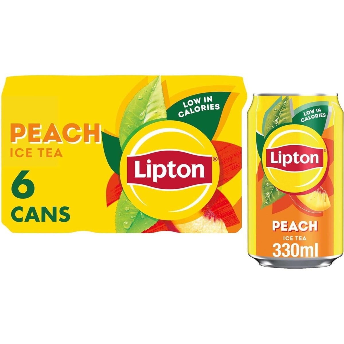 Lipton​ Peach Ice Tea Can 300 Ml​ (Pack of 6), Low Calorie​ Soft Drink​, 100% Black Tea Extract​