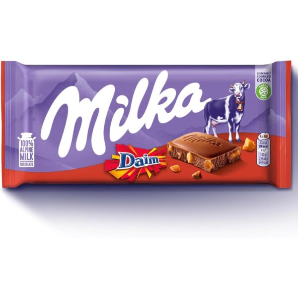 Milka with Daim Chocolate Bar, Alpine Milk Chocolate with Crunchy Daim Pieces, 100G
