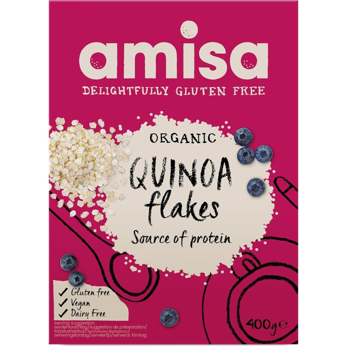 Amisa Organic Gluten-Free Quinoa Flakes, 400G - Certified Gluten Free & Suitable for Vegans - Source of Protein - Ideal for Healthy Breakfast Cereal