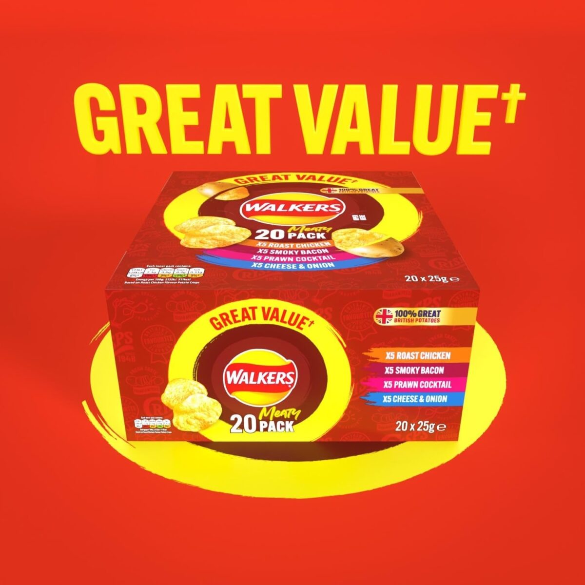 Walkers Meaty Variety Multipack Crisps Box 20X25 G (Packaging May Vary)