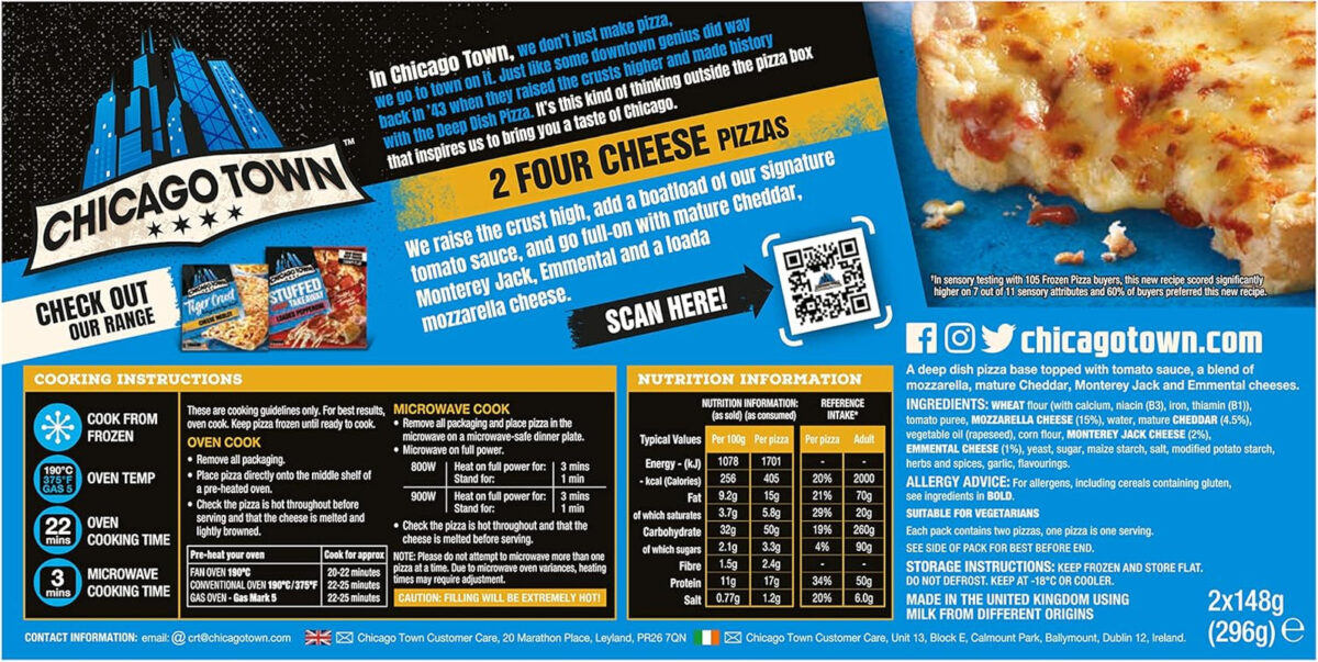 Chicago Town 2 Deep Dish 2 Four Cheese Mini Pizzas (Frozen), 2 × 148G