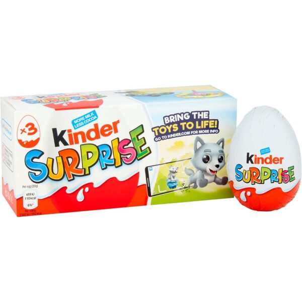 Kinder Surprise Chocolate Gift, Chocolate Eggs, Fine Milk Chocolate Shell with Milky White Lining, Contains Toys, Pack of 3 X 20G, Packaging May Vary