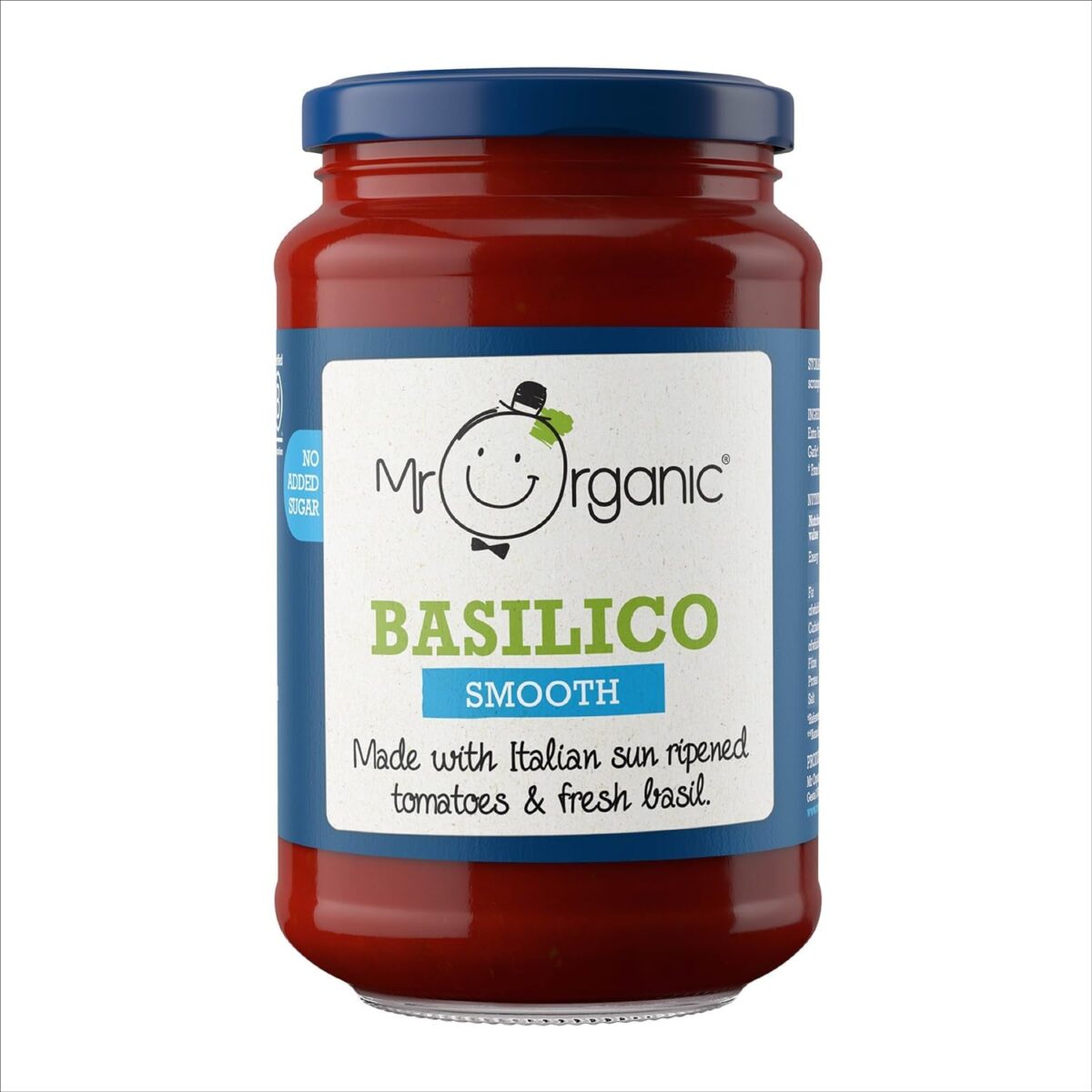 Mr Organic - Basilico Pasta Sauce - Vegan, Vegetarian, No Added Sugar, Organic and Natural Basilico and Tomato Sauce - Contains Sun Ripened Tomatoes and Basil