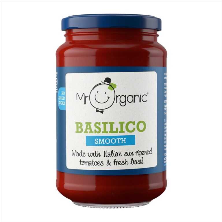 Mr Organic - Basilico Pasta Sauce - Vegan, Vegetarian, No Added Sugar, Organic and Natural Basilico and Tomato Sauce - Contains Sun Ripened Tomatoes and Basil