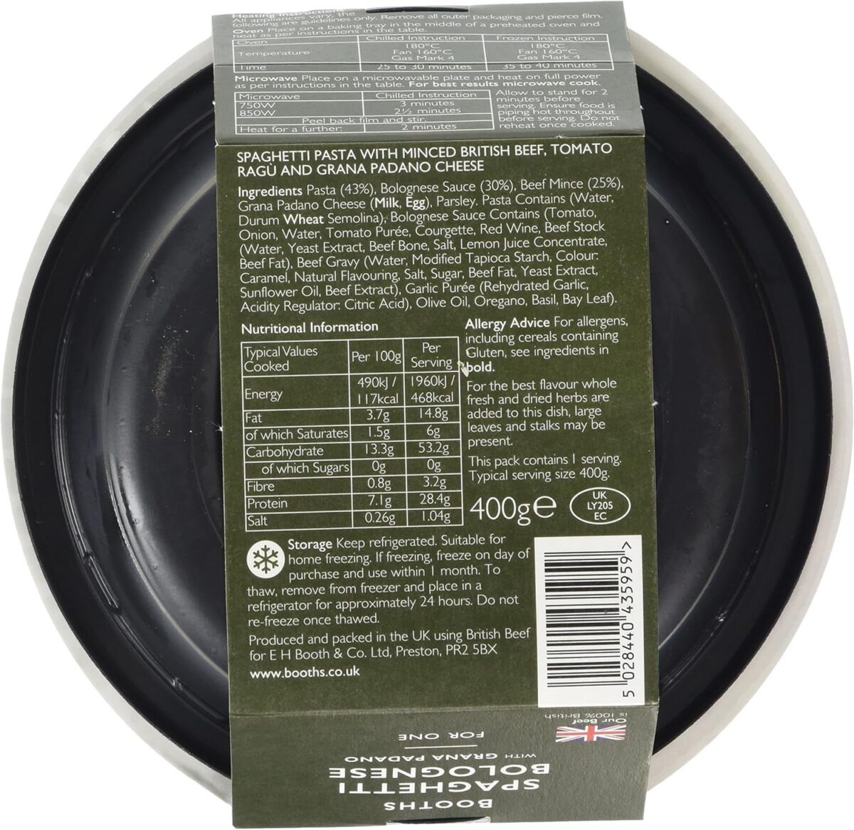Booths Spaghetti Bolognese with Grana Padano, 400G - Serves 1