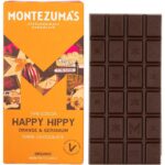 Montezuma'S Happy Hippy, 74% Cocoa, Dark Chocolate with Orange & Geranium, Gluten Free, Naturally Vegan & Organic, 90G Bar