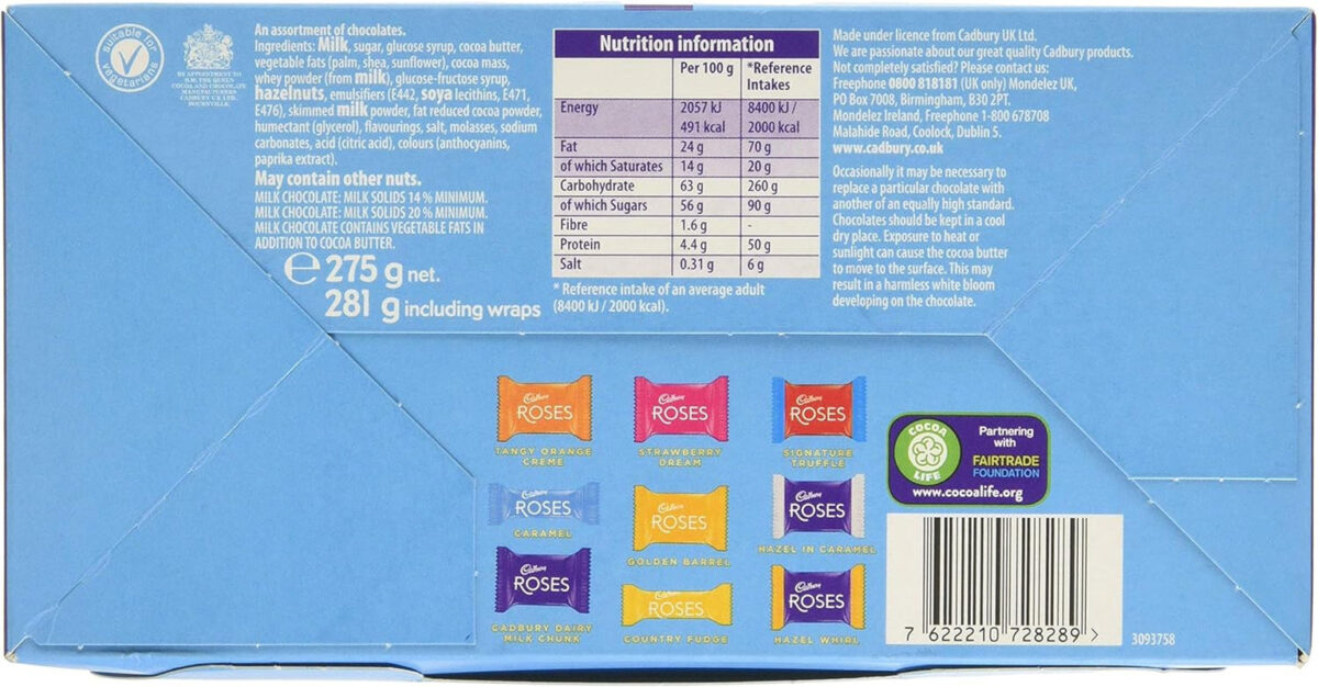 Cadbury Roses Chocolate Gift Carton, 275G