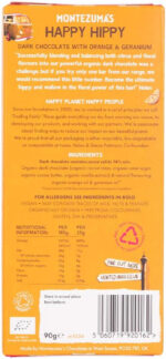 Montezuma'S Happy Hippy, 74% Cocoa, Dark Chocolate with Orange & Geranium, Gluten Free, Naturally Vegan & Organic, 90G Bar
