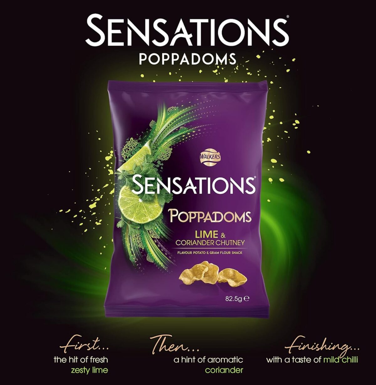 Walkers Sensations Lime and Coriander Poppadoms, 82.5G